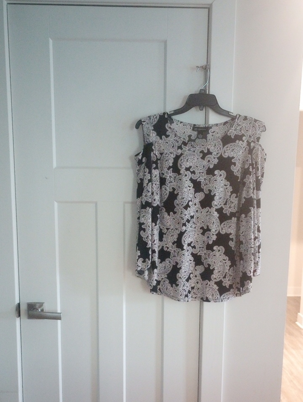 INC International Concepts Black and White Paisley Cold Shoulder Blouse